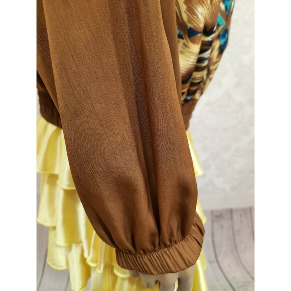 Vintage 80s Womens Bomber Jacket Blue Leopard Print Brown Palm Leaves Size S M - Picture 8 of 11